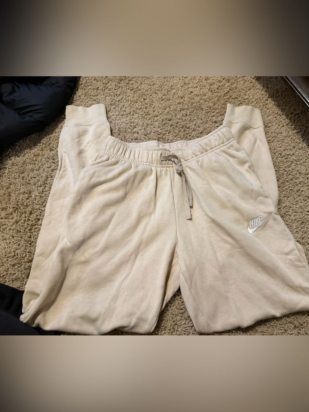 Nike Beige Elastic Waist Sweatpants with White Logo